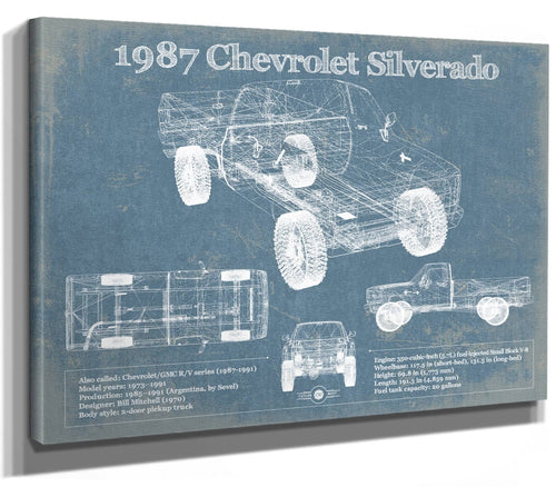 14" x 11" / Stretched Canvas Wrap Cutler West 1987 Chevrolet Silverado Blueprint Vintage Auto Print