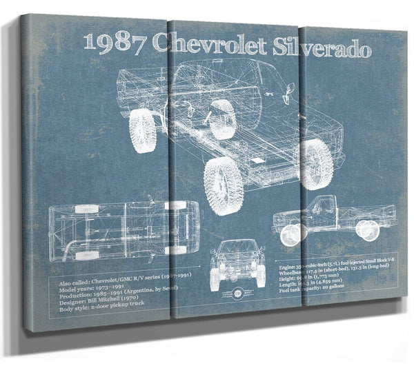36" x 24" / 3 Panel Canvas Wrap Cutler West 1987 Chevrolet Silverado Blueprint Vintage Auto Print