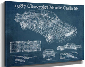 14" x 11" / Stretched Canvas Wrap Cutler West 1987 Monte Carlo SS Vintage Blueprint Auto Print