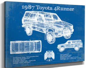14" x 11" / Stretched Canvas Wrap Cutler West 1987 Toyota 4runner Vintage Blueprint Auto Print