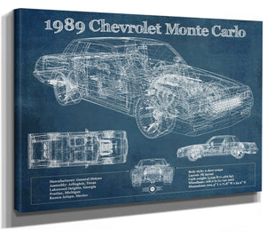 14" x 11" / Stretched Canvas Wrap Cutler West 1989 Chevrolet Monte Carlo SS Blueprint Vintage Auto Patent Print