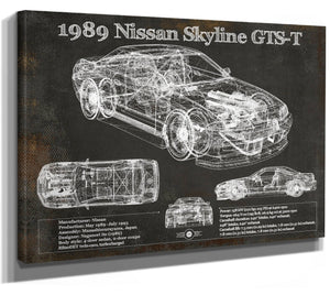 14" x 11" / Stretched Canvas Wrap Cutler West 1989 Nissan Skyline GTS-T Original Blueprint Art