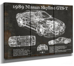 36" x 24" / 3 Panel Canvas Wrap Cutler West 1989 Nissan Skyline GTS-T Original Blueprint Art