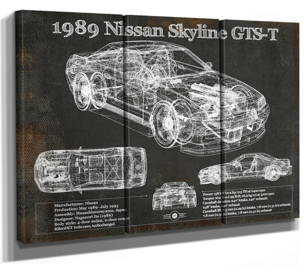 36" x 24" / 3 Panel Canvas Wrap Cutler West 1989 Nissan Skyline GTS-T Original Blueprint Art