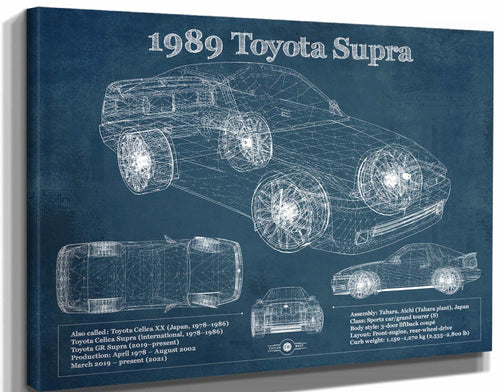 14" x 11" / Stretched Canvas Wrap Cutler West 1989 Toyota Supra Vintage Blueprint Auto Print