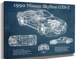 14" x 11" / Stretched Canvas Wrap Cutler West 1990 R32 Skyline GTS-T Original Blueprint Art