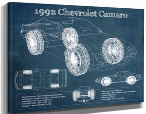 14" x 11" / Stretched Canvas Wrap Cutler West 1992 Chevrolet Camaro Vintage Blueprint Auto Print