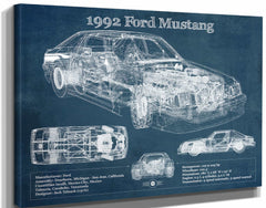 14" x 11" / Stretched Canvas Wrap Cutler West 1992 Ford Mustang Fox body - Big Block Ford Twin Turbo Drag Car Original Blueprint Art