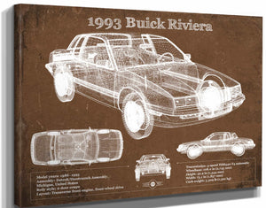 14" x 11" / Stretched Canvas Wrap Cutler West 1993 Buick Riviera Vintage Blueprint Auto Print