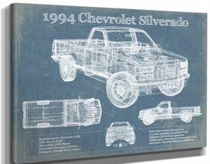 14" x 11" / Stretched Canvas Wrap Cutler West 1994 Chevrolet Silverado 1500 Vintage Blueprint Auto Print