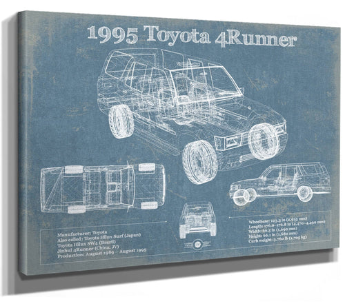 14" x 11" / Stretched Canvas Wrap Cutler West 1995 Toyota 4Runner Vintage Blueprint Auto Print
