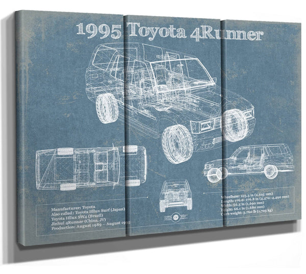 36" x 24" / 3 Panel Canvas Wrap Cutler West 1995 Toyota 4Runner Vintage Blueprint Auto Print