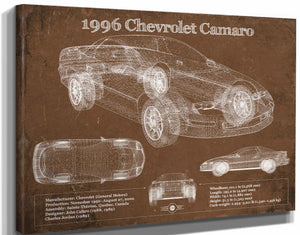 14" x 11" / Stretched Canvas Wrap Cutler West 1996 Chevrolet Camaro Vintage Blueprint Auto Print
