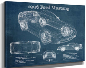 14" x 11" / Stretched Canvas Wrap Cutler West 1996 Ford Mustang Coupe Vintage Blueprint Auto Print
