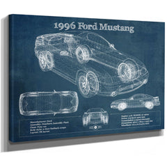 1996 Ford Mustang Coupe Blueprint Art Print as a stretched canvas wrap with gallery wrapped edges