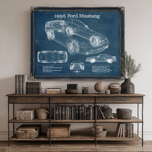 1996 Ford Mustang Coupe Blueprint Art Print canvas print size guide 24x18 36x24 48x36 inches