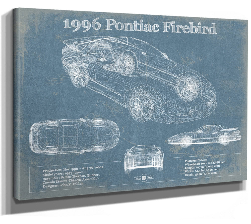 14" x 11" / Stretched Canvas Wrap Cutler West 1996 Pontiac Firebird Trans Am Vintage Auto Print