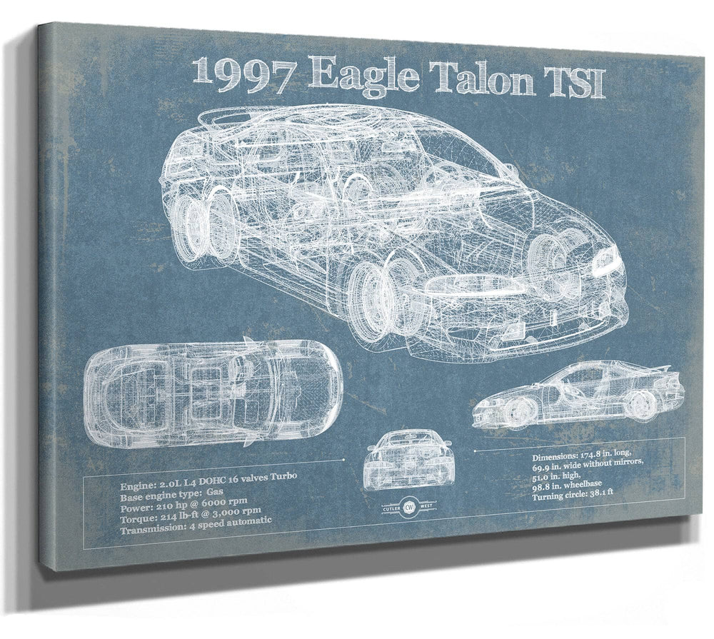 14" x 11" / Stretched Canvas Wrap Cutler West 1997 Eagle Talon TSI Vintage Blueprint Auto Print