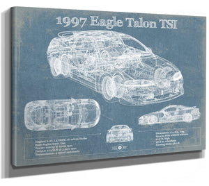 14" x 11" / Stretched Canvas Wrap Cutler West 1997 Eagle Talon TSI Vintage Blueprint Auto Print
