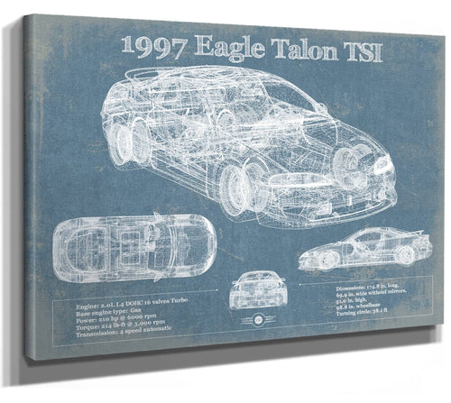 14" x 11" / Stretched Canvas Wrap Cutler West 1997 Eagle Talon TSI Vintage Blueprint Auto Print