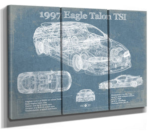 36" x 24" / 3 Panel Canvas Wrap Cutler West 1997 Eagle Talon TSI Vintage Blueprint Auto Print