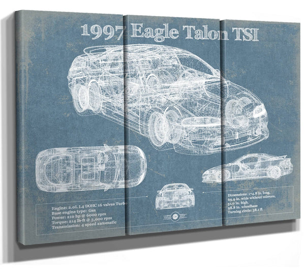36" x 24" / 3 Panel Canvas Wrap Cutler West 1997 Eagle Talon TSI Vintage Blueprint Auto Print