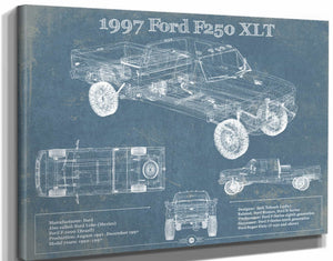 14" x 11" / Stretched Canvas Wrap Cutler West 1997 Ford F250 XLT Crew Cab Vintage Blueprint Auto Print