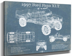 14" x 11" / Stretched Canvas Wrap Cutler West 1997 Ford F250 XLT Vintage Blueprint Auto Print
