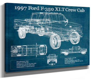 14" x 11" / Stretched Canvas Wrap Cutler West 1997 Ford F350 XLT Crew Cab Vintage Blueprint Auto Print