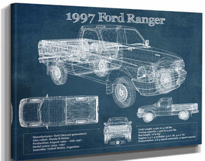14" x 11" / Stretched Canvas Wrap Cutler West 1997 Ford Ranger Blueprint Vintage Auto Print