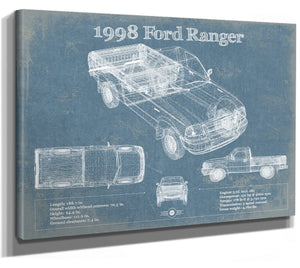 14" x 11" / Stretched Canvas Wrap Cutler West 1998 Ford Ranger Blueprint Vintage Auto Print