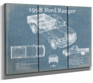 36" x 24" / 3 Panel Canvas Wrap Cutler West 1998 Ford Ranger Blueprint Vintage Auto Print
