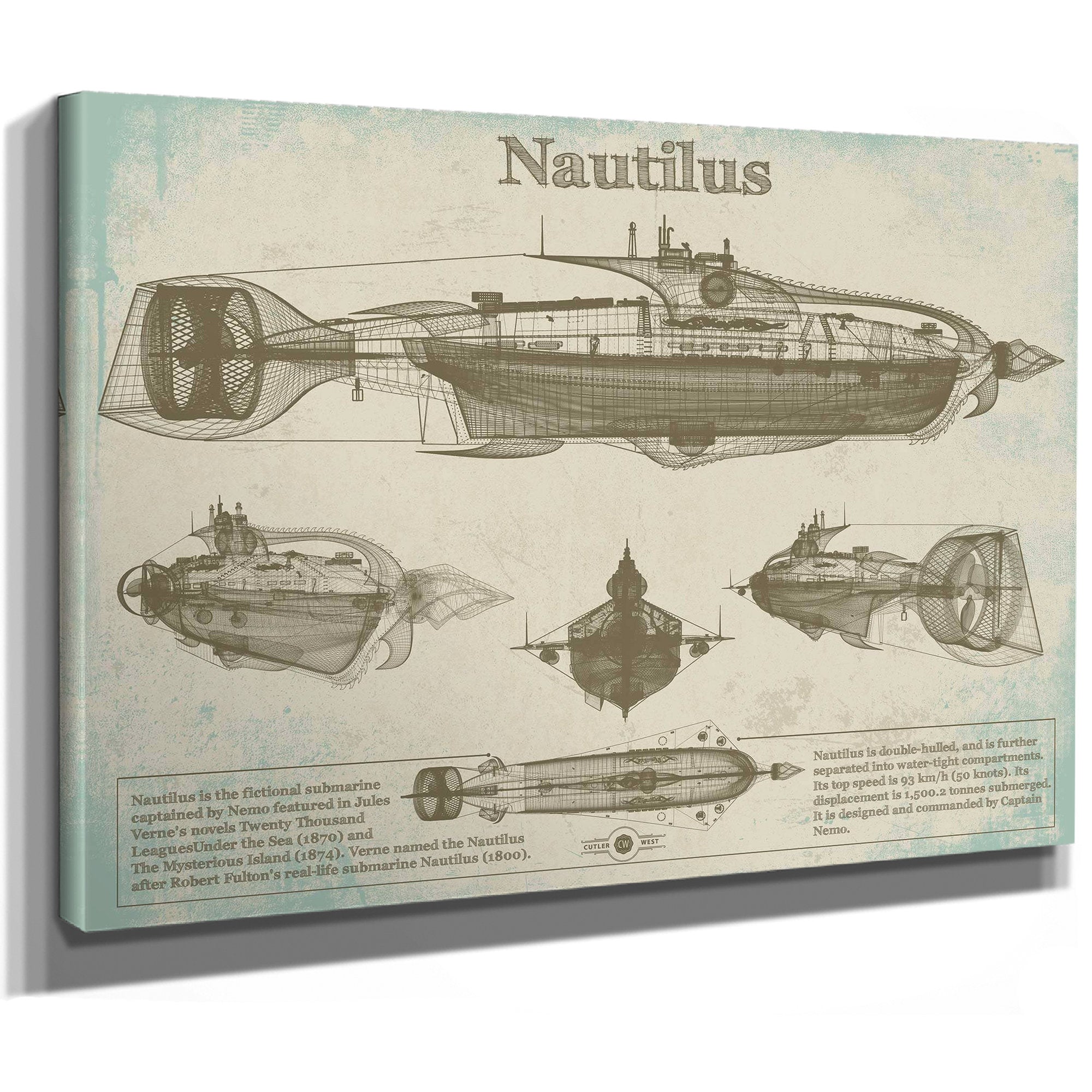 20,000 Leagues Under the Sea Nautilus Submarine Jules Vernon Wall Art