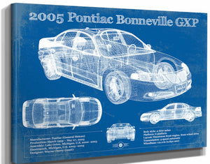 14" x 11" / Stretched Canvas Wrap Cutler West 2000 - 2005 Pontiac Bonneville GXP Blueprint Vintage Auto Print