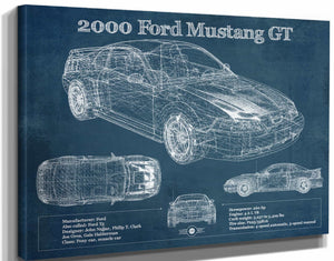 14" x 11" / Stretched Canvas Wrap Cutler West 2000 Ford Mustang GT Original Blueprint Art