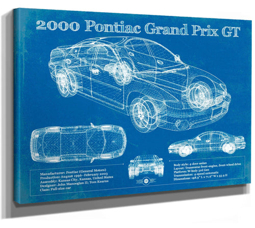 14" x 11" / Stretched Canvas Wrap Cutler West 2000 Pontiac Grand Prix GT Vintage Blueprint Auto Print