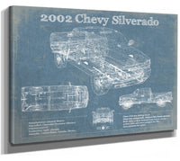 14" x 11" / Stretched Canvas Wrap Cutler West 2002 Chevy Silverado Vintage Blueprint Auto Print