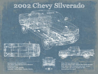 14" x 11" / Unframed Cutler West 2002 Chevy Silverado Vintage Blueprint Auto Print