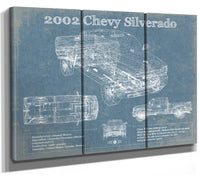 36" x 24" / 3 Panel Canvas Wrap Cutler West 2002 Chevy Silverado Vintage Blueprint Auto Print