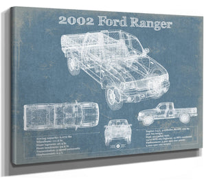 14" x 11" / Stretched Canvas Wrap Cutler West 2002 Ford Ranger Vintage Blueprint Auto Print