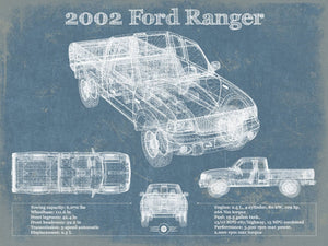 14" x 11" / Unframed Cutler West 2002 Ford Ranger Vintage Blueprint Auto Print