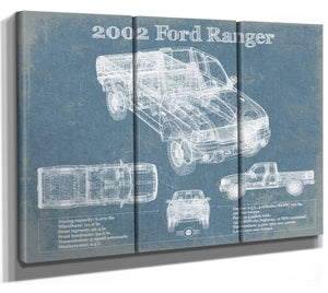 36" x 24" / 3 Panel Canvas Wrap Cutler West 2002 Ford Ranger Vintage Blueprint Auto Print
