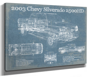 14" x 11" / Stretched Canvas Wrap Cutler West 2003 Chevrolet Silverado 2500HD Vintage Blueprint Auto Print