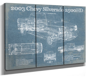 36" x 24" / 3 Panel Canvas Wrap Cutler West 2003 Chevrolet Silverado 2500HD Vintage Blueprint Auto Print