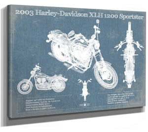 14" x 11" / Stretched Canvas Wrap Cutler West 2003 Harley-Davidson XLH 1200 Sportster Blueprint Motorcycle Patent Print