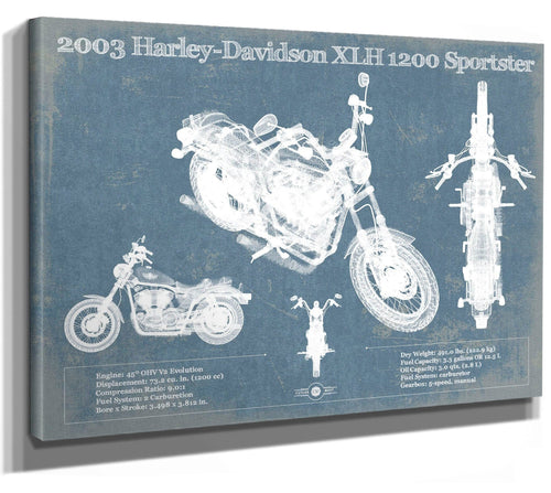 14" x 11" / Stretched Canvas Wrap Cutler West 2003 Harley-Davidson XLH 1200 Sportster Blueprint Motorcycle Patent Print