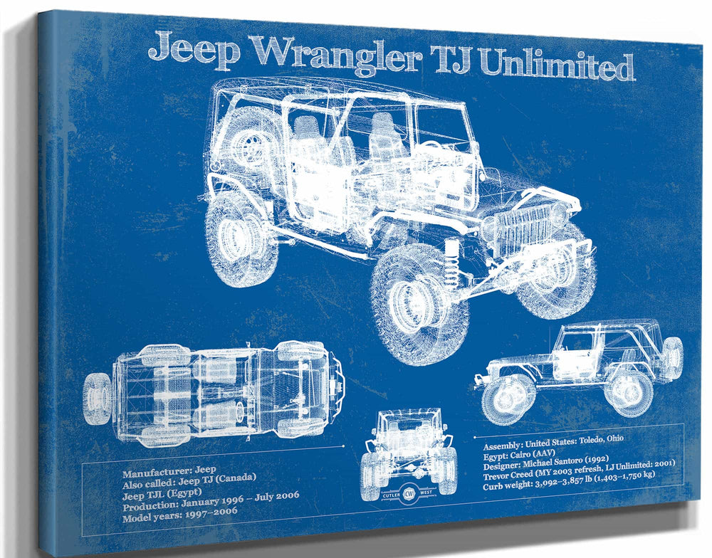 14" x 11" / Stretched Canvas Wrap Cutler West 2004-2006 Jeep TJ Wrangler Unlimited