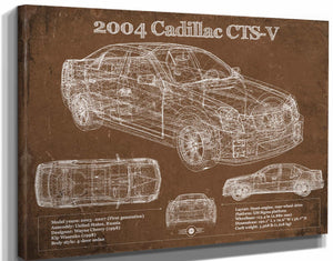 14" x 11" / Stretched Canvas Wrap Cutler West 2004 Cadillac CTS-V Vintage Blueprint Auto Print