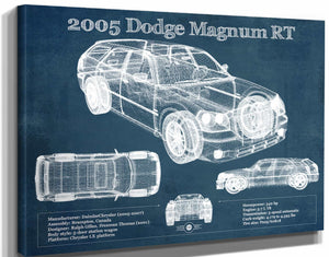 14" x 11" / Stretched Canvas Wrap Cutler West 2005 Dodge Magnum RT Vintage Blueprint Auto Print