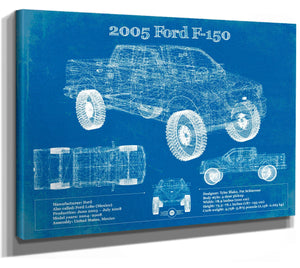 14" x 11" / Stretched Canvas Wrap Cutler West 2005 Ford F-150 Vintage Blueprint Auto Print